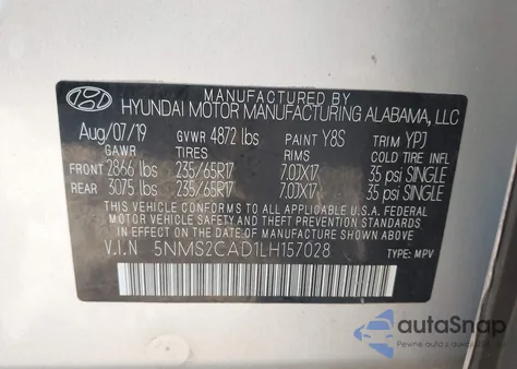 2020 Hyundai Santa Fe Se from USA, damaged, VIN 5NMS2CAD1LH157028